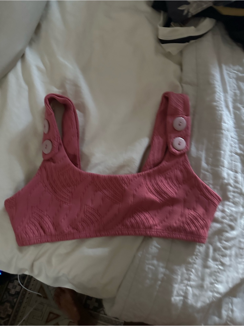 Seea Pink Ribbed Button-Shoulder Swim Bralette